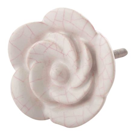 White Pink Crackle Medium Rose Flower Ceramic Knobs